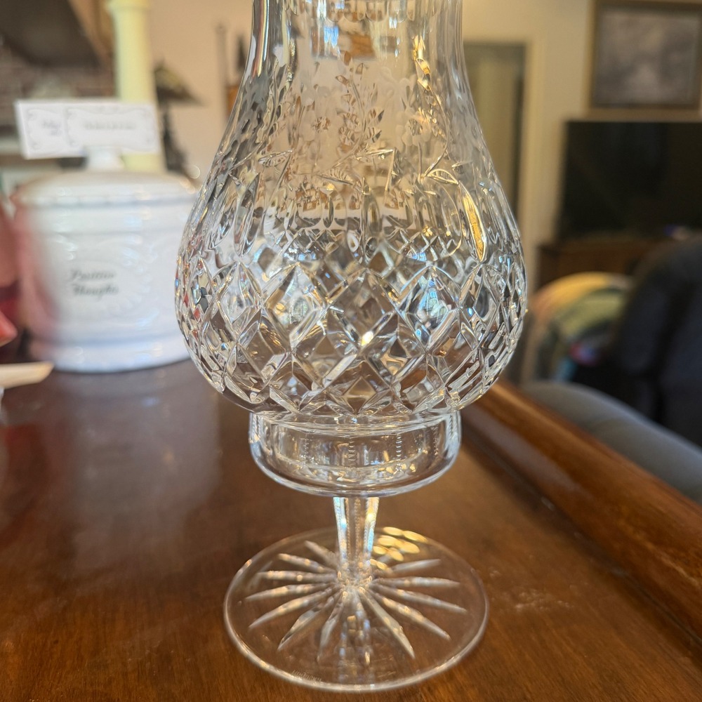 Vintage Crystal Hurricane Candle Holder Etched Floral Diamond 2 Piece Clear 7.5" - Picture 7 of 16